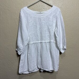 Alessia Pacini Italy White Linen Embroidered Tunic Blouse Ethereal Sz L